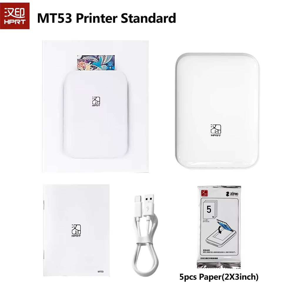 MT53 Color Photo Wifi Printer Mini Portable Mobile Handheld Pocket Bluetooth Printing Machine 2X3 Inch Zink Sticky-Backed Paper