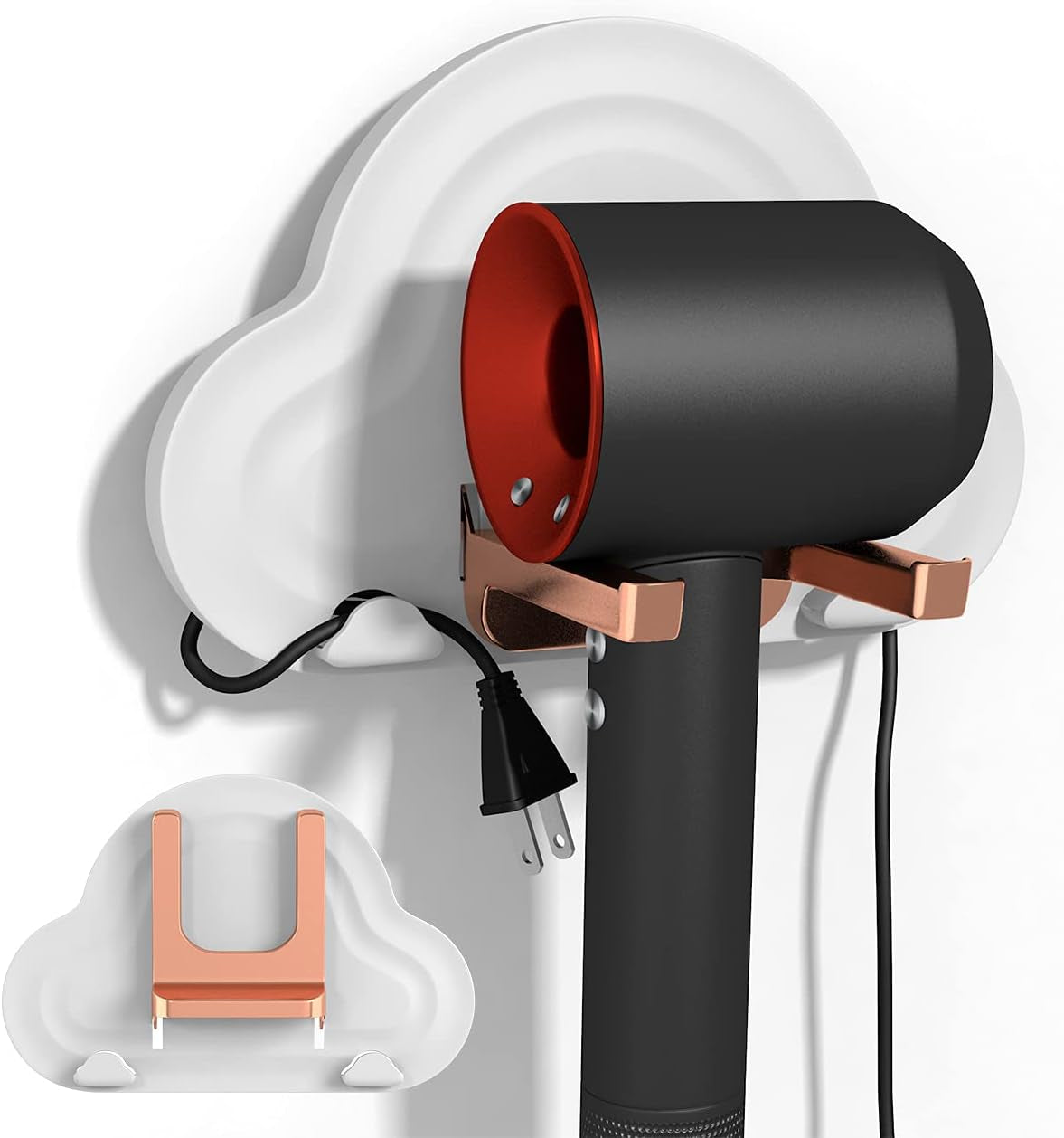 Hair Dryer Holder Wall Mounted Self Adhesive Blow Dryer Rack Multi-Functional Bathroom Storage Dryer Rack （White）