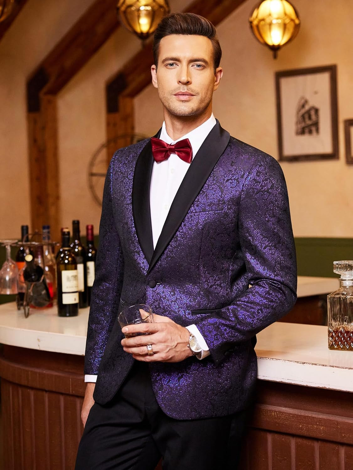 Men'S Floral Tuxedo Jacket Jacquard Suit Jacket Slim Fit Blazer for Wedding, Prom, Dinner