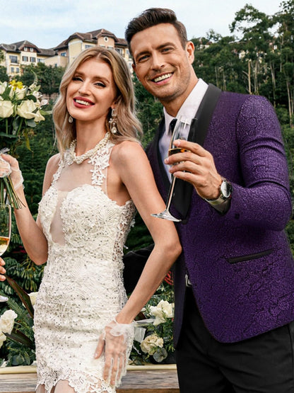 Men'S Floral Tuxedo Jacket Jacquard Suit Jacket Slim Fit Blazer for Wedding, Prom, Dinner