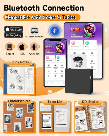 Thermal Mini Printer M02 - Sticker Print Pod, Inkless Pocket Printer for Phone & Pad, Sticky Maker Machine for Study Notes, Memo, Journal, Birthday