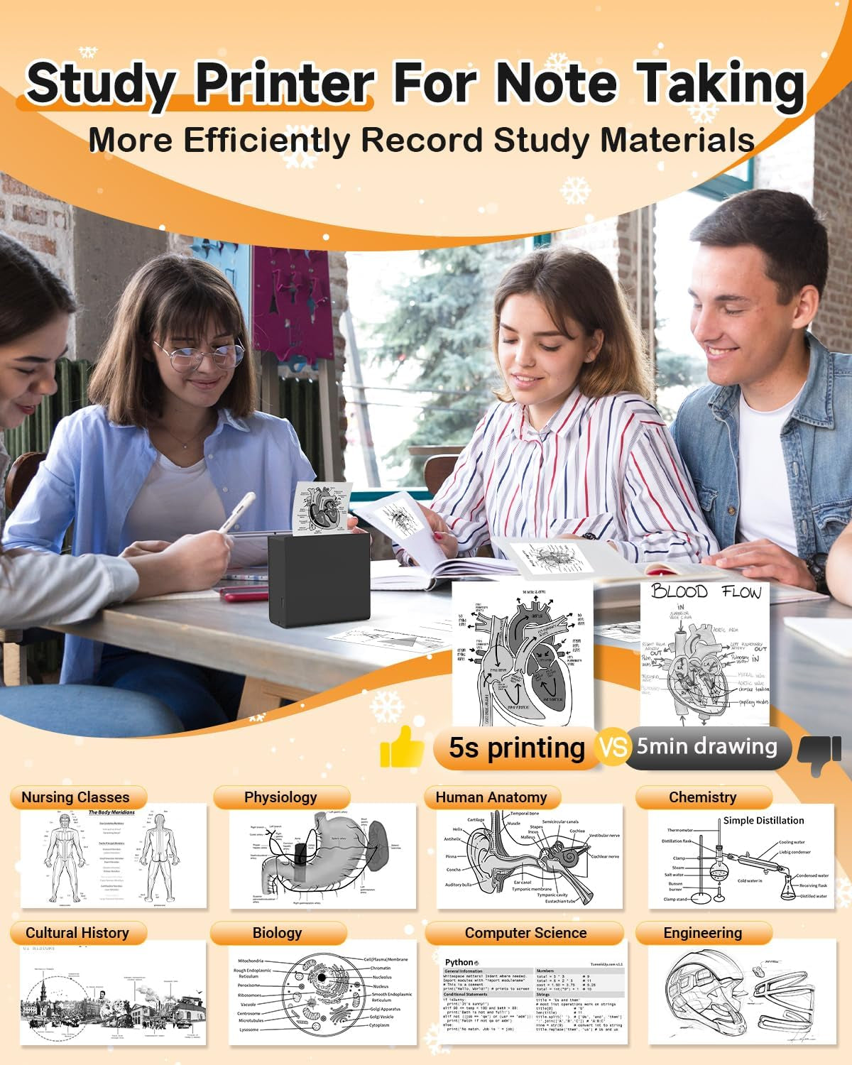 Thermal Mini Printer M02 - Sticker Print Pod, Inkless Pocket Printer for Phone & Pad, Sticky Maker Machine for Study Notes, Memo, Journal, Birthday