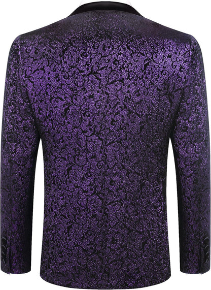 Men'S Floral Tuxedo Jacket Jacquard Suit Jacket Slim Fit Blazer for Wedding, Prom, Dinner
