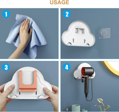 Hair Dryer Holder Wall Mounted Self Adhesive Blow Dryer Rack Multi-Functional Bathroom Storage Dryer Rack （White）