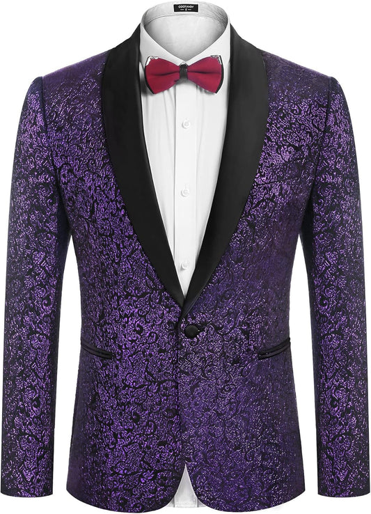 Men'S Floral Tuxedo Jacket Jacquard Suit Jacket Slim Fit Blazer for Wedding, Prom, Dinner