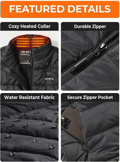 Men'S Lightweight Heated Vest with USB-C Rechargeable Battery, Puffer Classic Heating Vest
