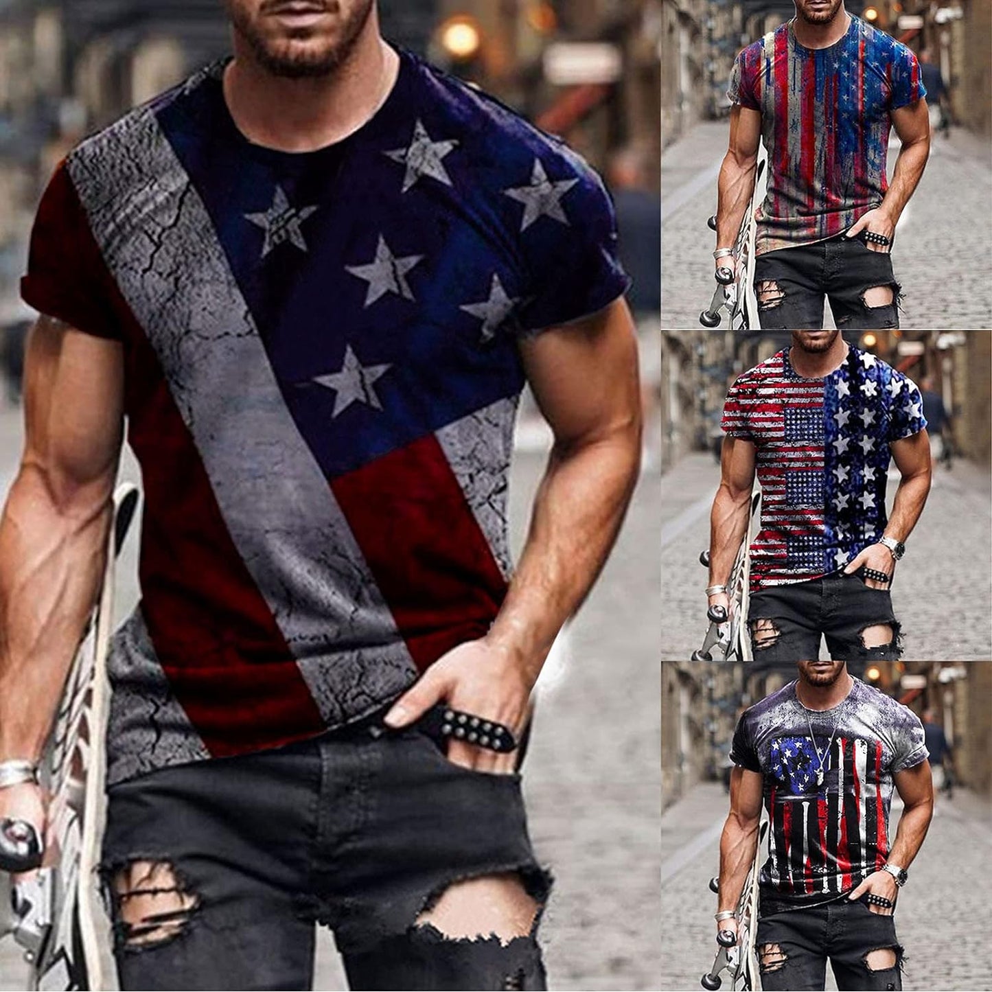 American Flag Shirt Mens Patriotic Short Sleeve T-Shirts Stars Stripes Freedom Tops Slim Muscle Shirt Marching Tees Purple,Xx-Large