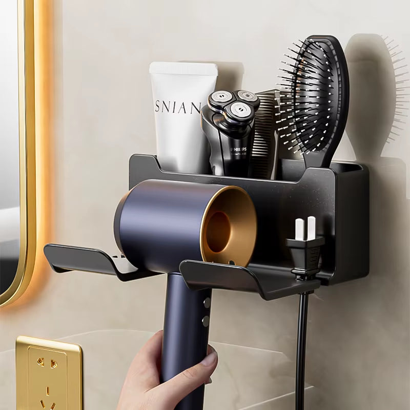 Hair Dryer Holder Wall Mounted Wall Dryer Cradle White Black Greyhairdryer Blow Dryer Organizer for Bathroom Bathroom Shelves