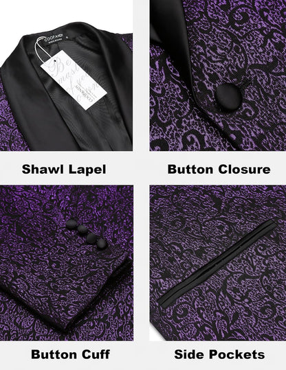 Men'S Floral Tuxedo Jacket Jacquard Suit Jacket Slim Fit Blazer for Wedding, Prom, Dinner