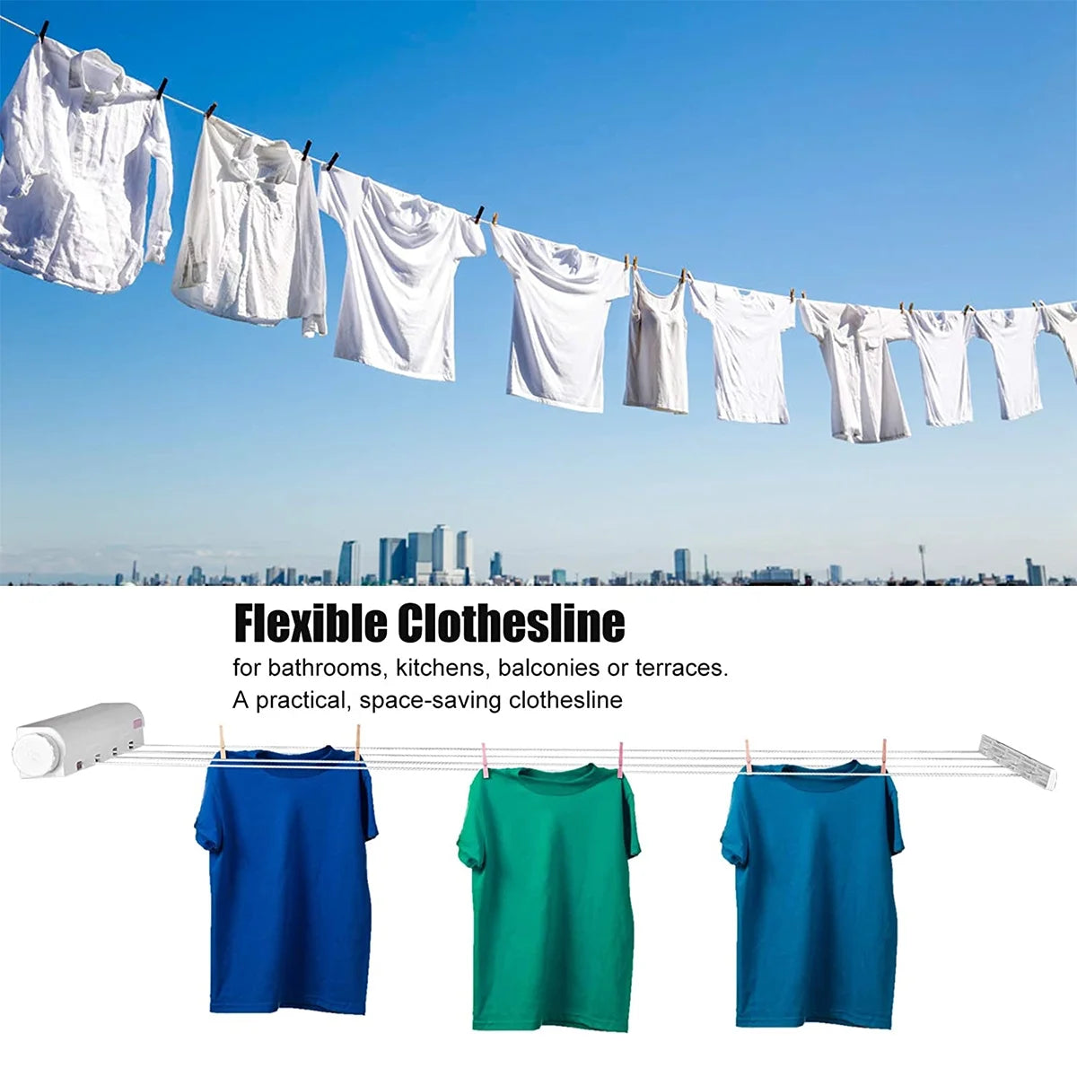 Retractable Clothesline Telescopic Clothesline 5-Line Clothes Drying Rope Hanger for Indoor Outdoor Supplies Wall Mounted Clothes Dryer Line