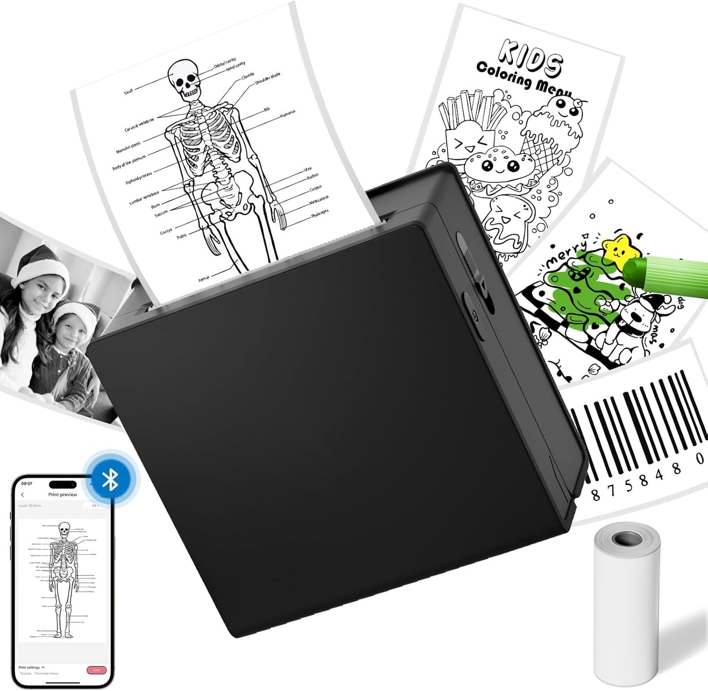 Thermal Mini Printer M02 - Sticker Print Pod, Inkless Pocket Printer for Phone & Pad, Sticky Maker Machine for Study Notes, Memo, Journal, Birthday