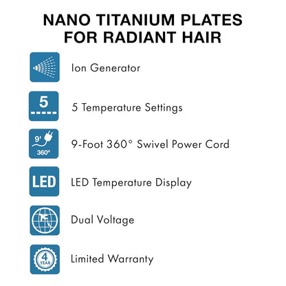 Nano Titanium Ionic Hair Straightener, Professional Flat Iron for All Hair Types