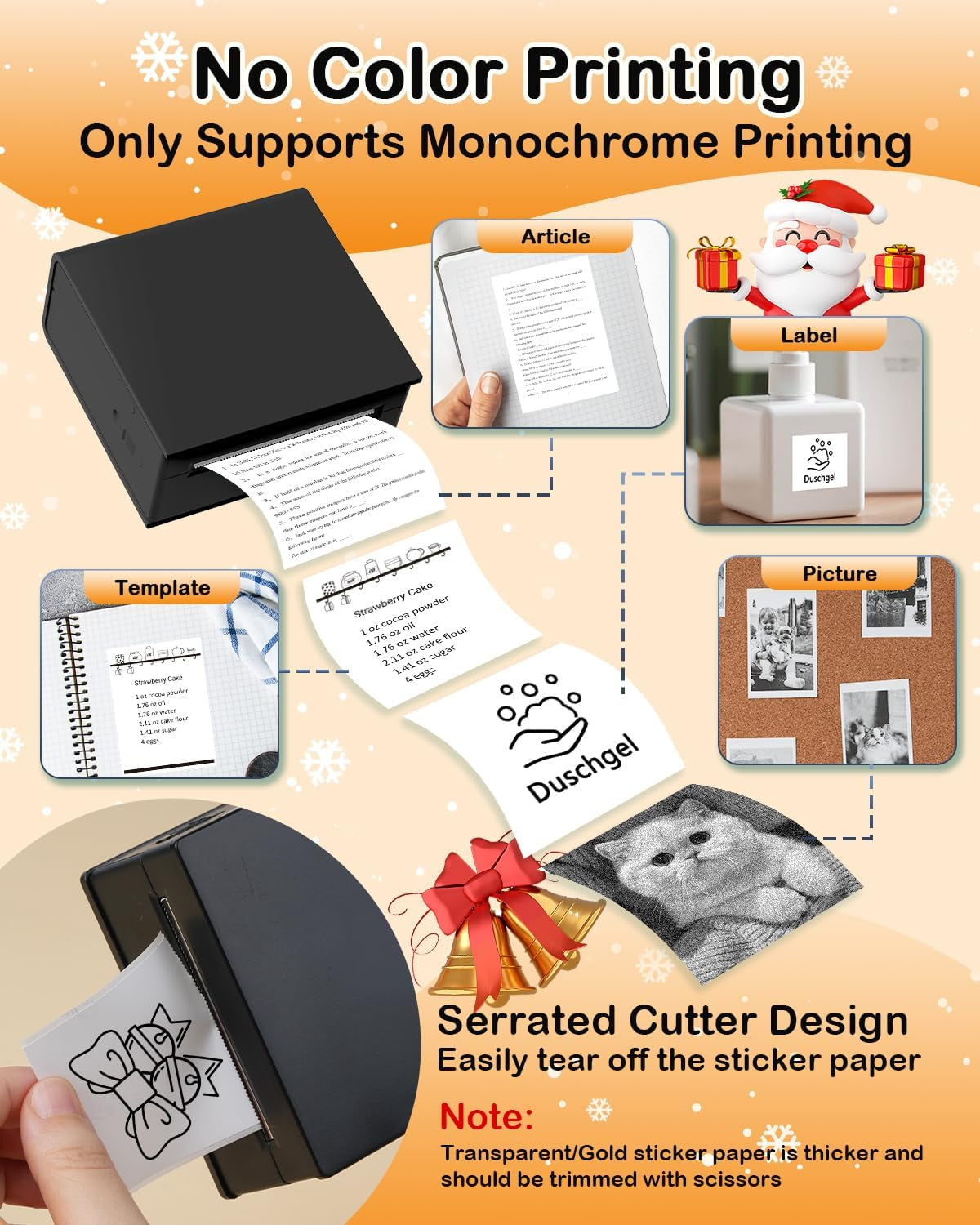 Thermal Mini Printer M02 - Sticker Print Pod, Inkless Pocket Printer for Phone & Pad, Sticky Maker Machine for Study Notes, Memo, Journal, Birthday