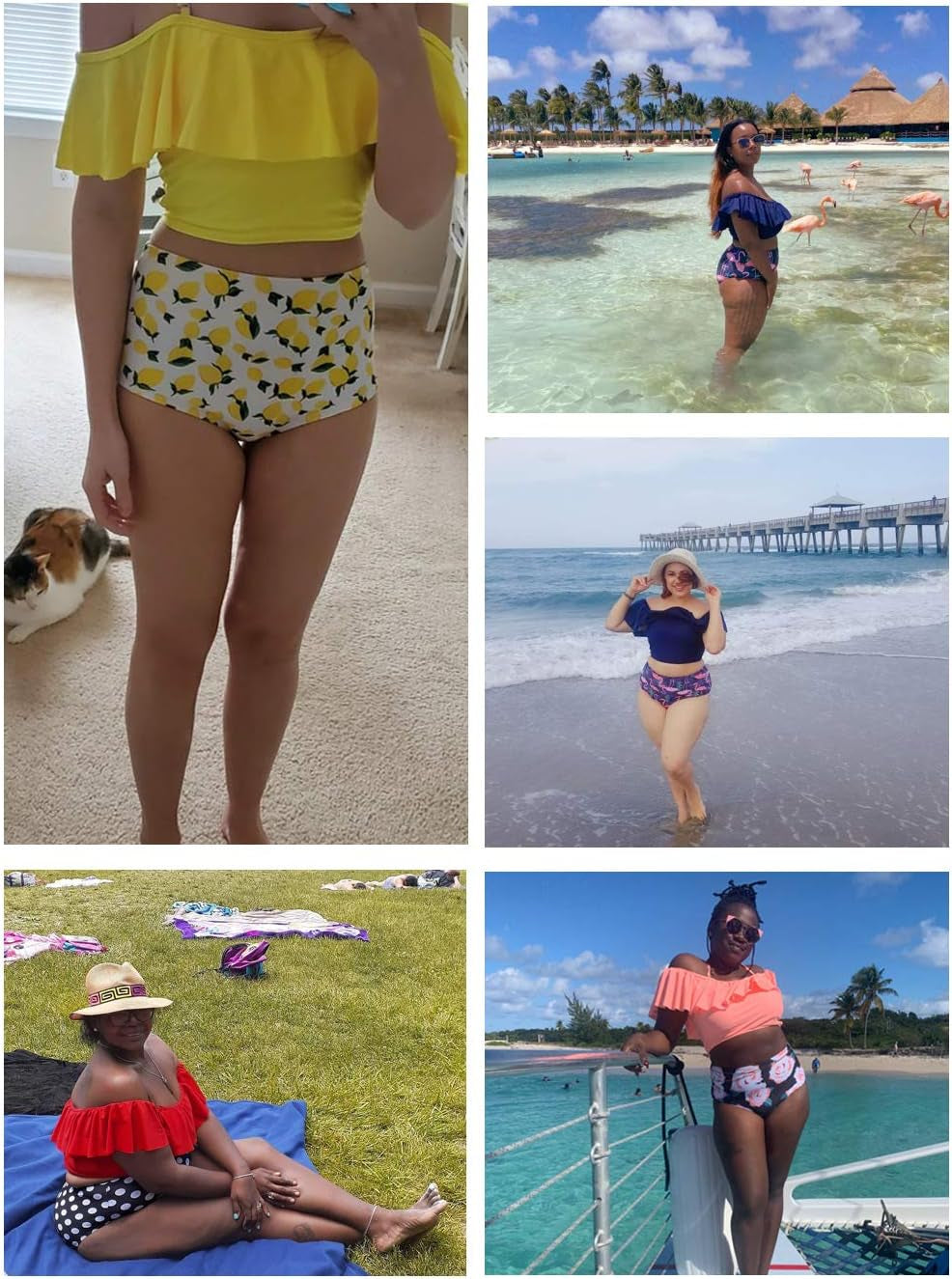 High Waisted Flounce Bikini Set,Tummy Control Swimsuits for Women,Off Shoulder