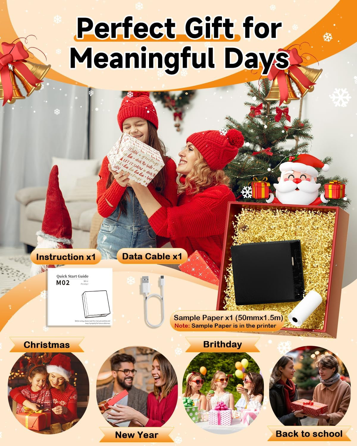 Thermal Mini Printer M02 - Sticker Print Pod, Inkless Pocket Printer for Phone & Pad, Sticky Maker Machine for Study Notes, Memo, Journal, Birthday