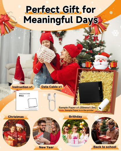 Thermal Mini Printer M02 - Sticker Print Pod, Inkless Pocket Printer for Phone & Pad, Sticky Maker Machine for Study Notes, Memo, Journal, Birthday