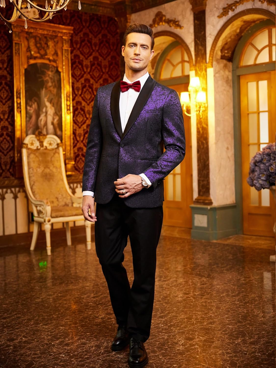 Men'S Floral Tuxedo Jacket Jacquard Suit Jacket Slim Fit Blazer for Wedding, Prom, Dinner