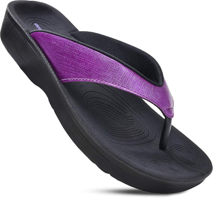 Slip on Recovery Footwear Plantar Fasciitis Flip Flops for Women Yoga Mat Outdoor Walking Beach Ladies Arch Support Summer Thong Dressy Casual Sandals Comfortable Vacation Essentials