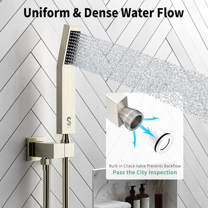 12 Inch Ceiling Mount Brushed Nickel Shower System Bathroom Luxury Rain Mixer Shower Combo Set Ceiling Rainfall Shower Head System Faucet Trim Repair Kits with Rough-In Valve and Trim