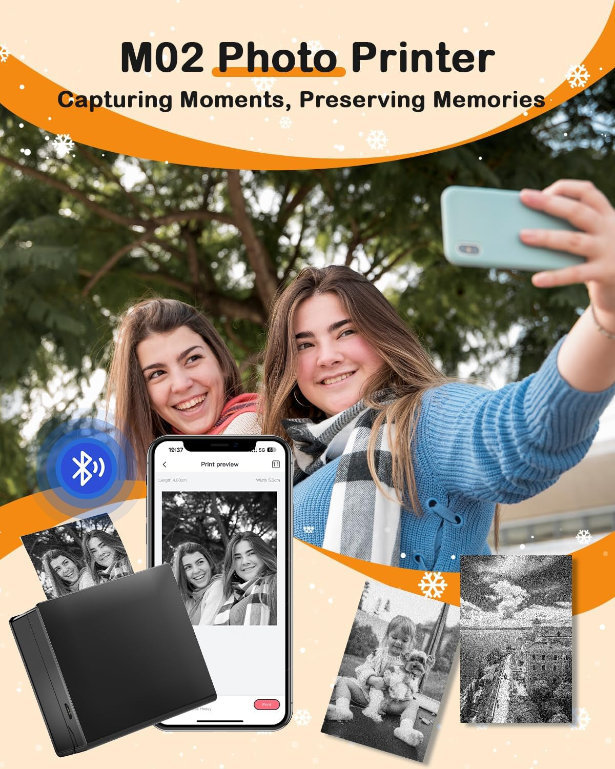 Thermal Mini Printer M02 - Sticker Print Pod, Inkless Pocket Printer for Phone & Pad, Sticky Maker Machine for Study Notes, Memo, Journal, Birthday