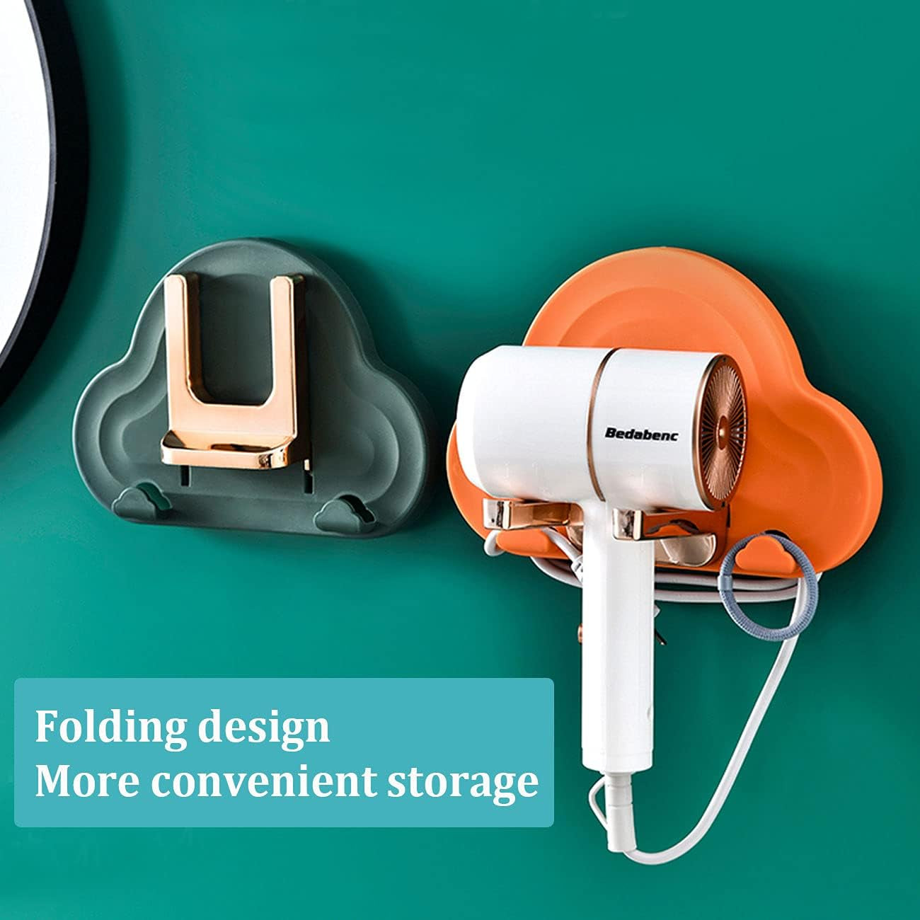 Hair Dryer Holder Wall Mounted Self Adhesive Blow Dryer Rack Multi-Functional Bathroom Storage Dryer Rack （White）