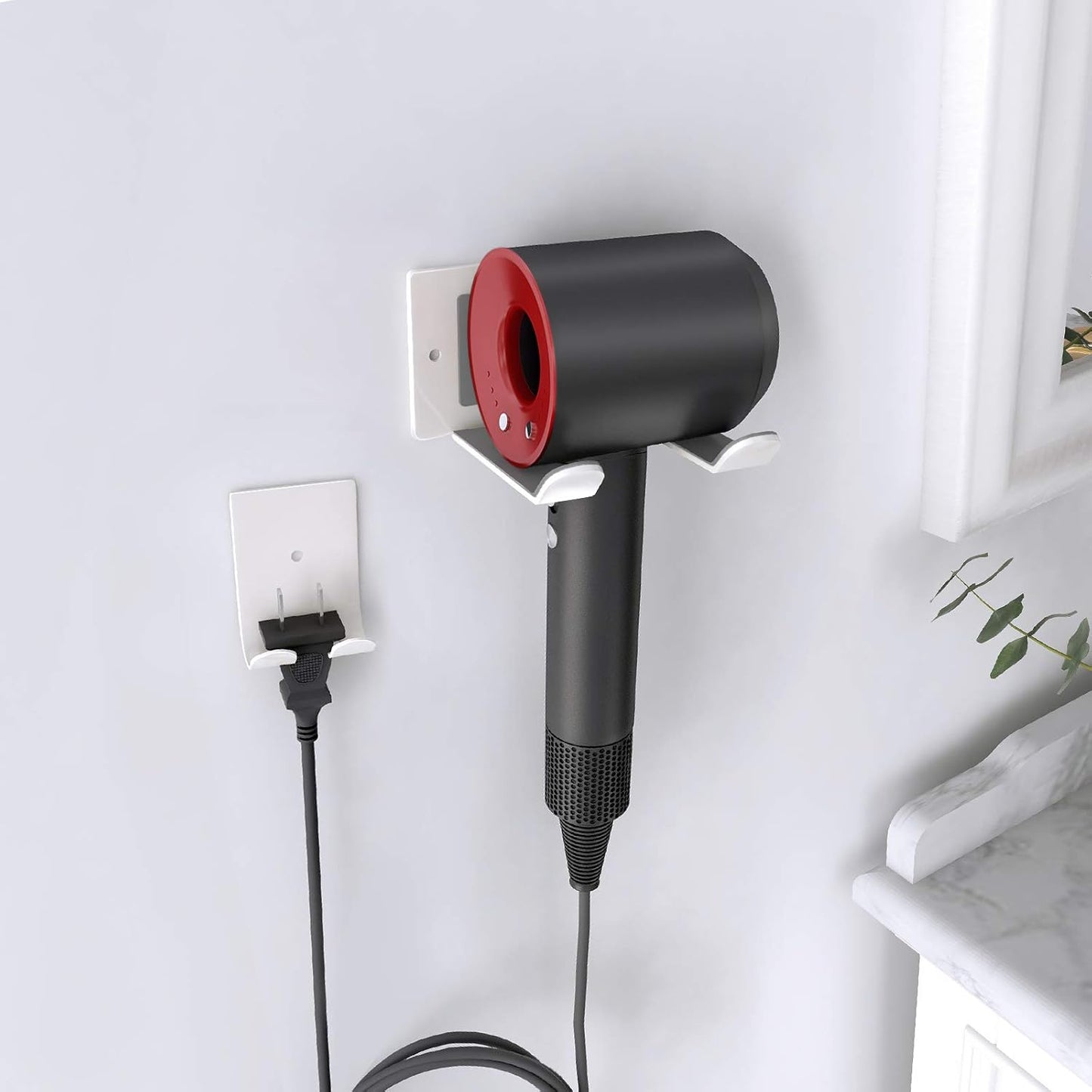 Hair Dryer Holder Wall Mounted Self Adhesive,Hair Blow Dryer Rack Organizer Compatible with Most Hair Dryers,White