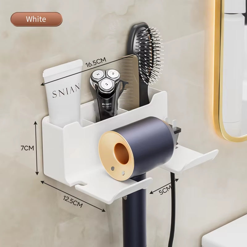 Hair Dryer Holder Wall Mounted Wall Dryer Cradle White Black Greyhairdryer Blow Dryer Organizer for Bathroom Bathroom Shelves
