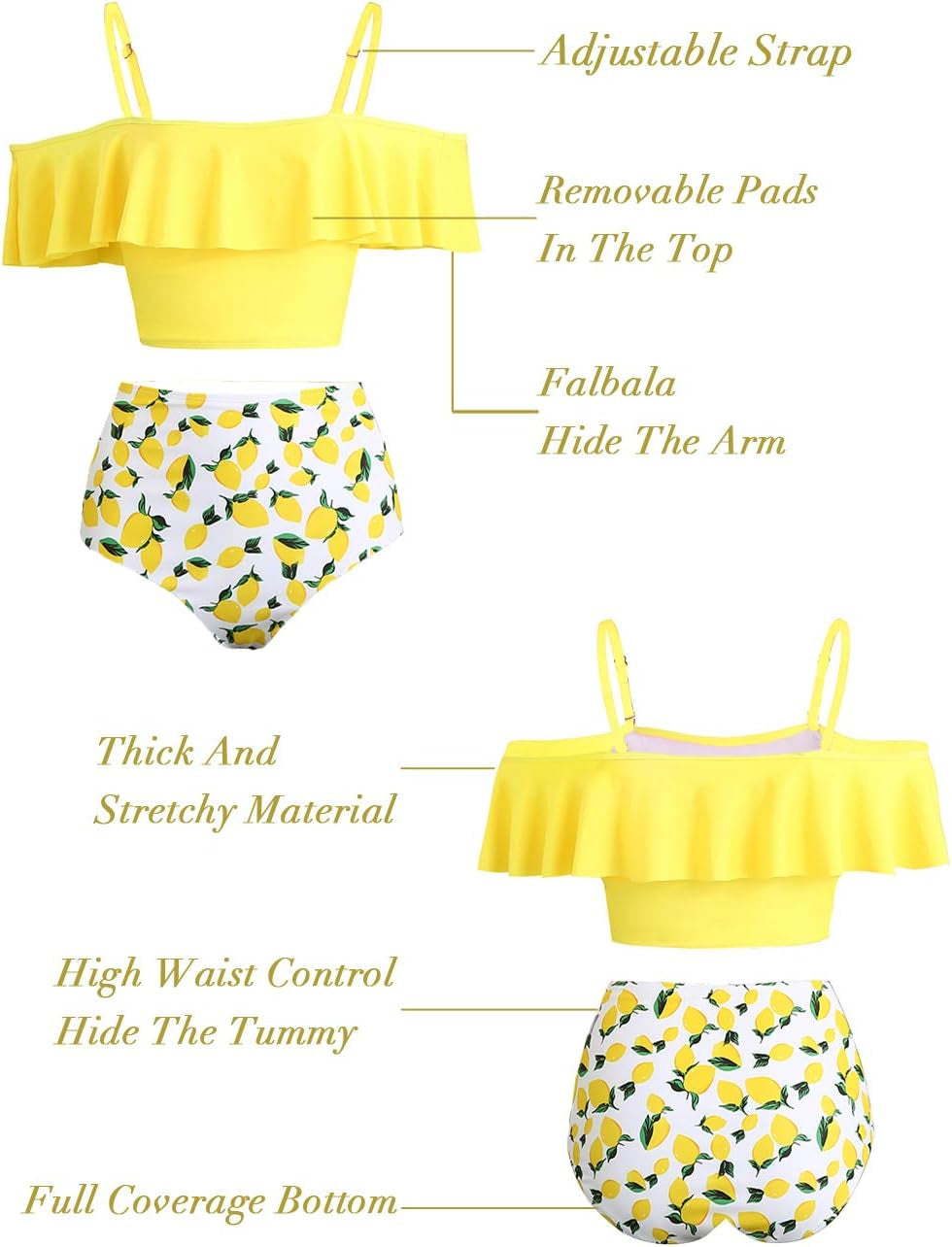 High Waisted Flounce Bikini Set,Tummy Control Swimsuits for Women,Off Shoulder