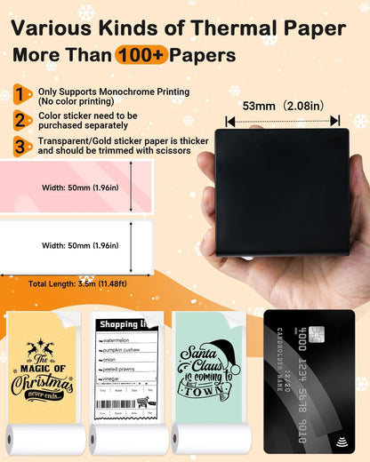 Thermal Mini Printer M02 - Sticker Print Pod, Inkless Pocket Printer for Phone & Pad, Sticky Maker Machine for Study Notes, Memo, Journal, Birthday