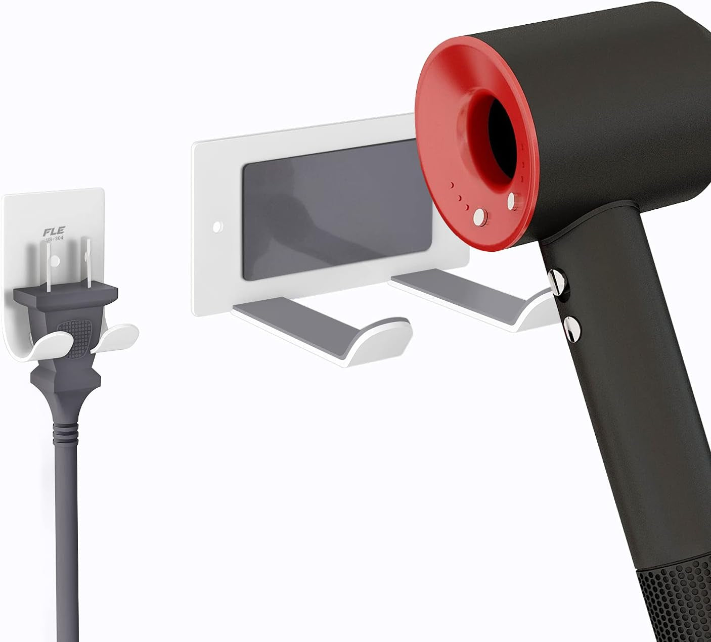 Hair Dryer Holder Wall Mounted Self Adhesive,Hair Blow Dryer Rack Organizer Compatible with Most Hair Dryers,White