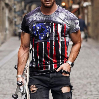 American Flag Shirt Mens Patriotic Short Sleeve T-Shirts Stars Stripes Freedom Tops Slim Muscle Shirt Marching Tees Purple,Xx-Large